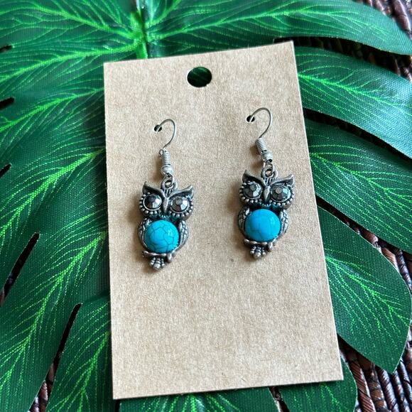 BOGO FREE OWL TURQUOISE EARRINGS DANGLY - Picture 3 of 6